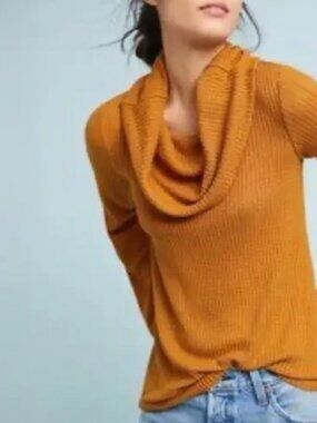Anthropologie Maeve Vanna Cowl Neck Sweater Sz S Ribbed Bell Sleeve Made in USA